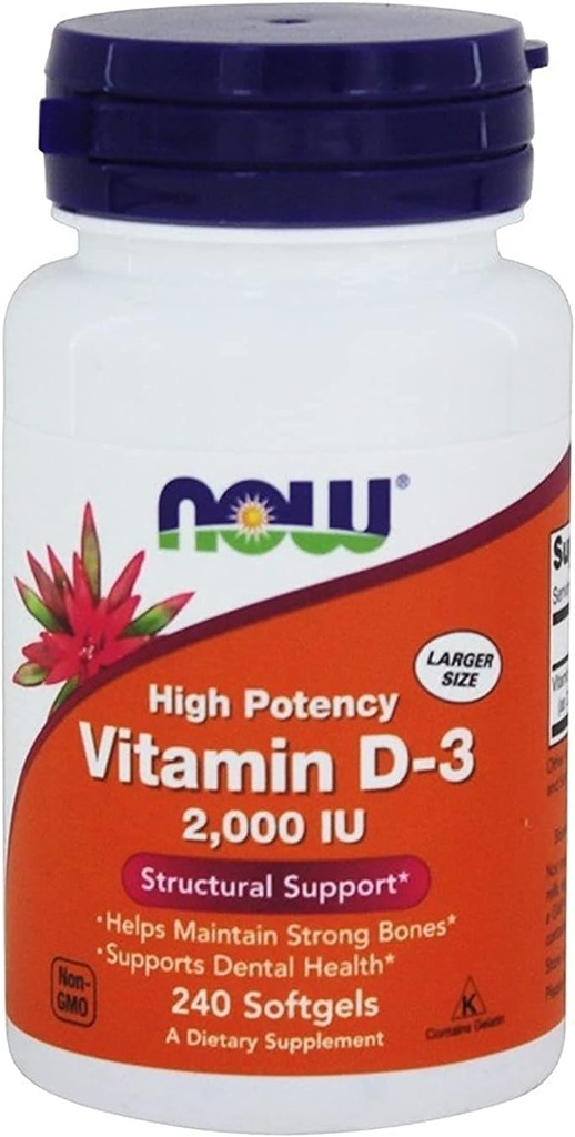 Now Foods, (2 Pack) Vitamin D-3 High Potency, 2,000 IU, 240 Softgels