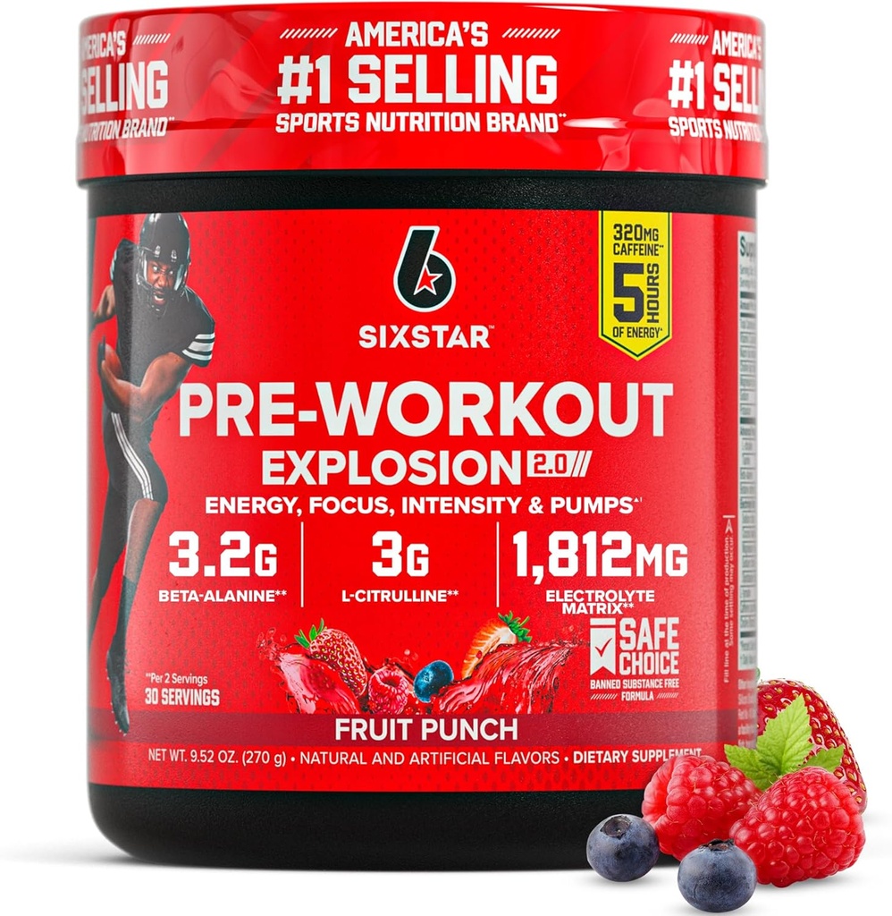 Six Star Pre-Women, Fruit Punch (30 σερβιρίσματος) - Preworkout Explosion 2.0 Energy Powder Drink Mix with Beta-Alanine & Caffeine - Sports Nutrition Συμπληρωματικά Προϊόντα