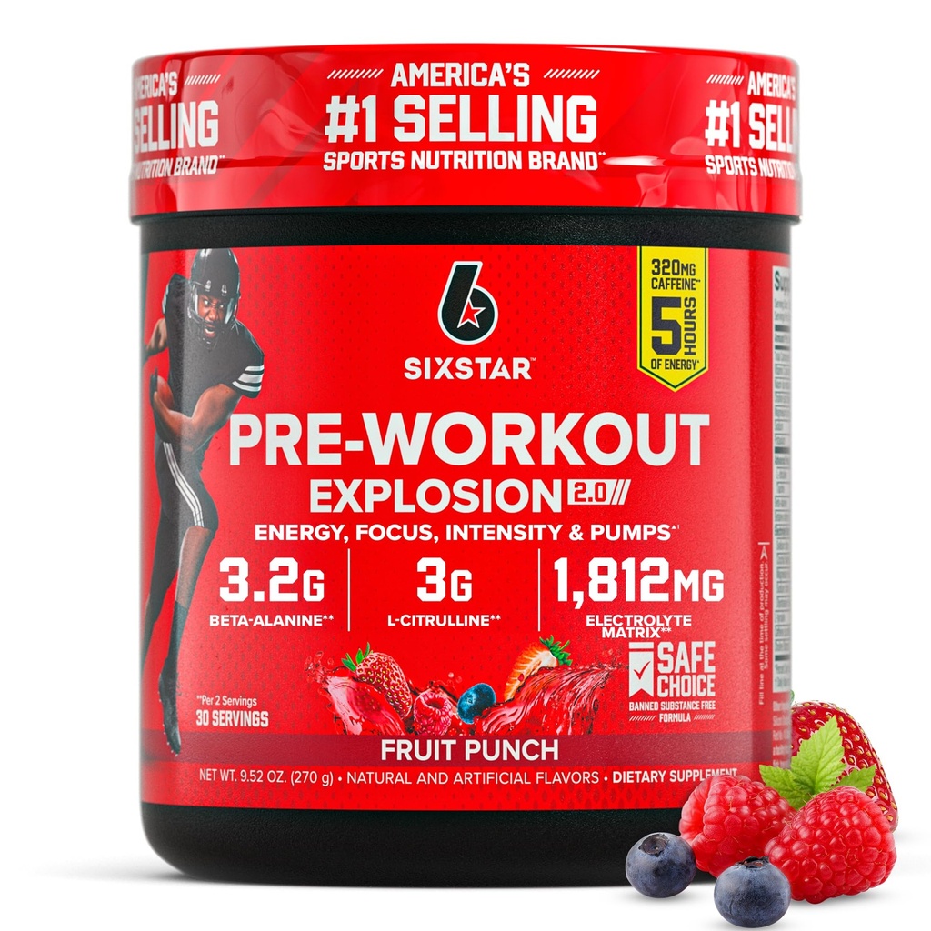Six Star Pre-Women, Fruit Punch (30 σερβιρίσματος) - Preworkout Explosion 2.0 Energy Powder Drink Mix with Beta-Alanine & Caffeine - Sports Nutrition Συμπληρωματικά Προϊόντα