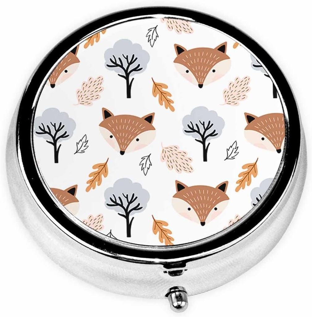IBILIU Medicine Pill Case Autumnal Cute Foxes and Leaves Portable Pill Box for Pocket Metal Medicine Vitamin Organizer 3 Compartment