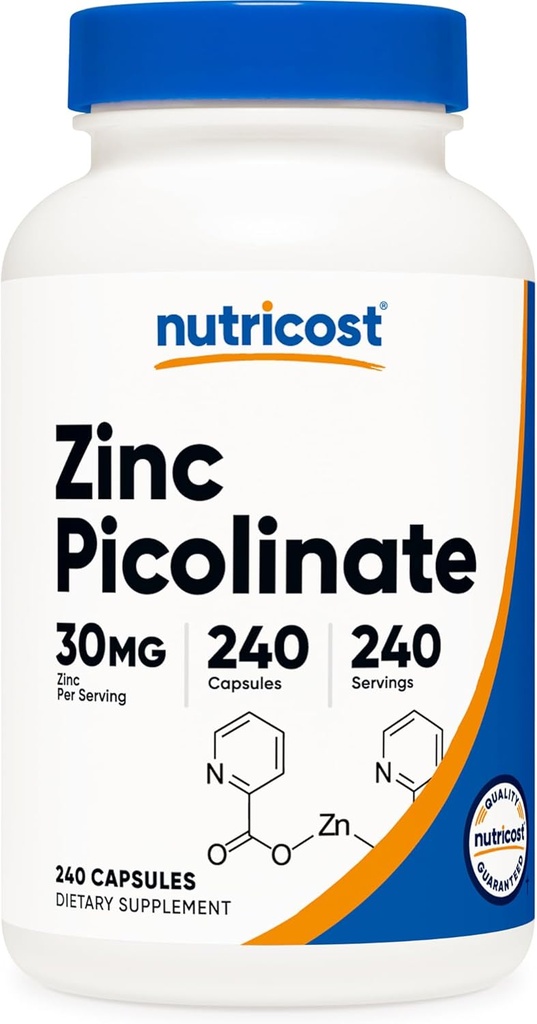 Nutricost Ψευδάργυρος Picolinate 30mg, 240 κάψουλες - Χωρίς γλουτένη και μη ΓΤΟ