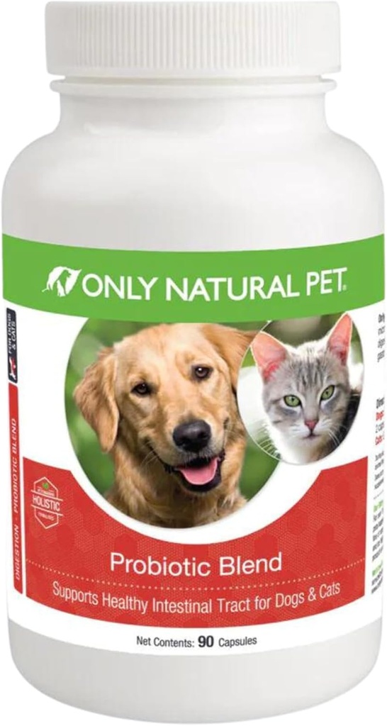 Μόνο φυσικό κατοικίδιο ζώο Probiotic Dog και συμπλήρωμα γάτας - Digestive & Intestinal Tract Health Enzyme Formula, Puppy & Canine Digestive Support, Best for Stomach Relief & Gas Aid - 90 κάψουλες.