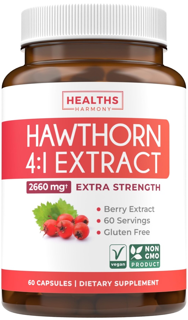 Σούπερ ισχυρό εκχύλισμα μούρων Hawthorn κάψουλες - συμπλήρωμα μούρων Hawthorn Made from Extra Strength Concentrate to Support Heart and Digestive Health - Vegan Non-GMO & Gluten Free (2 Μήνες Προσφορά)