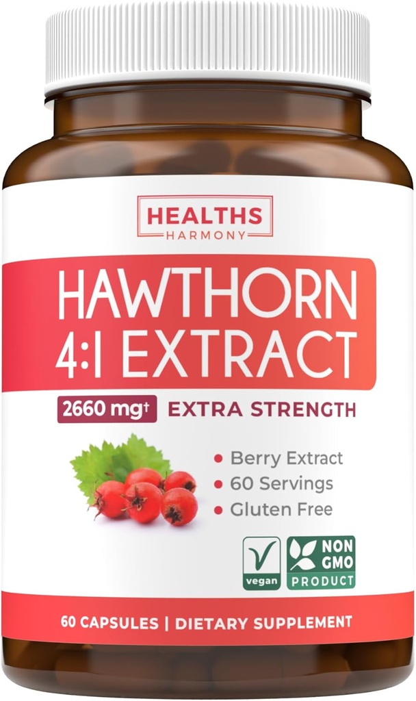 Super Potent Hawthorn Berry Extract Capsules - Hawthorn Berry Supplement Made from Extra Strength Concentrate to Support Heart and Digestive Health - Vegan Non-GMO & Gluten Free (2 Month Supply)