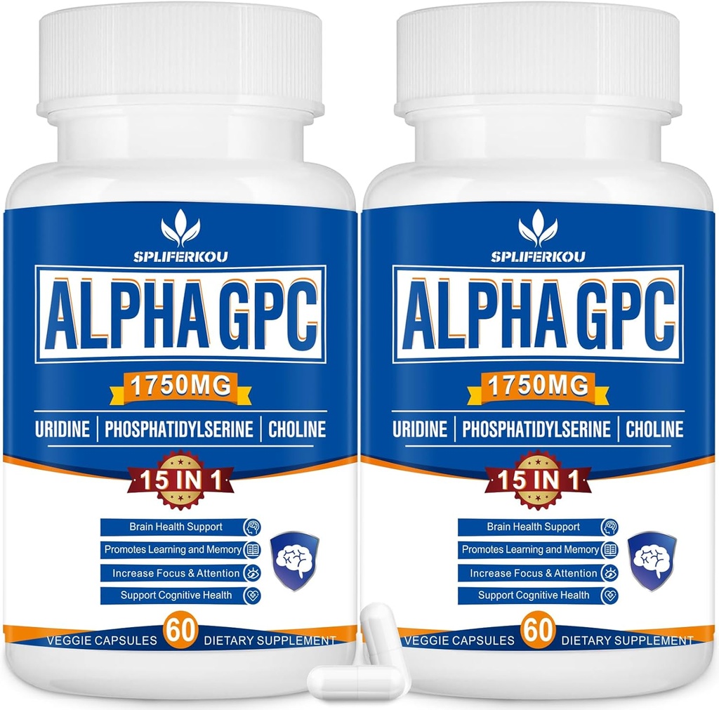 15-σε-1 Alpha GPC συμπλήρωμα με Phosphatidylserine, Ουριδίνη, L- Theanine, Mushroom Mane Lion, 120 κάψουλες