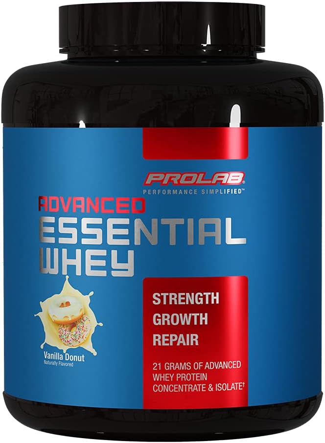 ProLab Advanced Essential Whey Protein Powder, Whey Concent & Isolate Blend, 21g Protein, BCAAs, Digestive Enzymes, μυϊκή υποστήριξη & ανάκτηση (Vanilla Donut)
