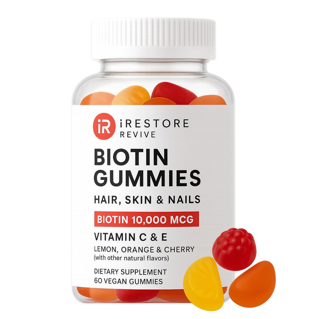 iRestore Gummy Βιταμίνες μαλλιών, Vegan Biotin Gummies για το δέρμα των μαλλιών και τα νύχια Gummies, Gummies μαλλιών, Biotin Gummies για την ανάπτυξη των μαλλιών Βιοτίνη Βιταμίνες Μαλλιά Βιταμίνες Gummies για γυναίκες & άνδρες, Biotin 10000mcg