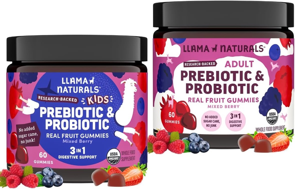 Llama Naturals Kids Pre & Probiotic Gummies + Adult Pre & Probiotics Bundle 