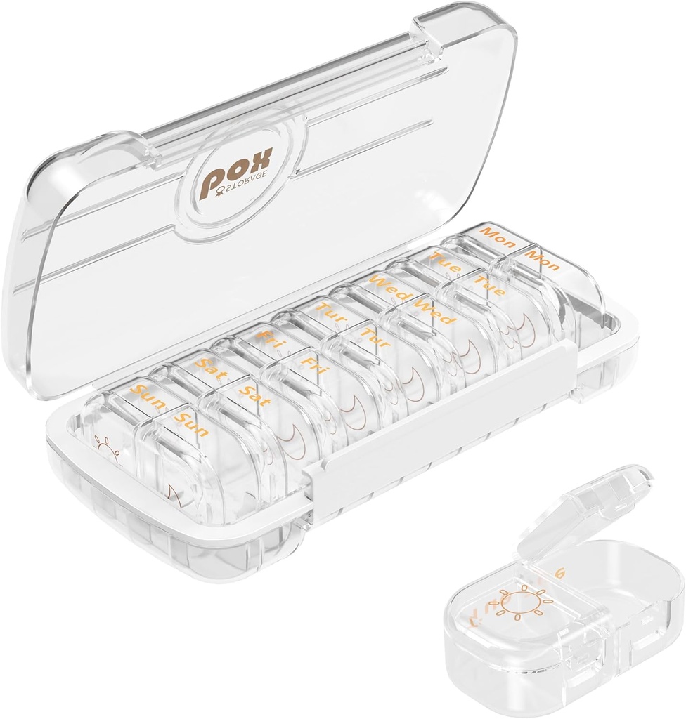 HBlife Weekly Pill Organizer and Dispenser 2 φορές την ημέρα, Daily AM and PM Travel Pill Box Container 7 Ημέρες για Βιταμίνες, Φάρμακα, Συμπληρώματα και ιχθυέλαιο, Dustproof Medicine Divector Case (Καθαρά)