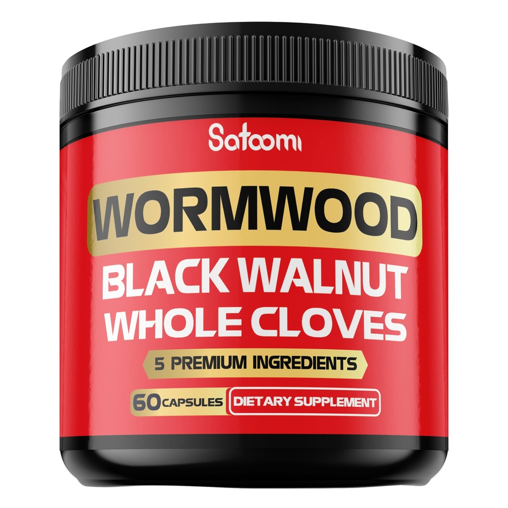 Satoomi 5 in 1 Wormwood Capsules Supplement - Extracted from Black Walnut, Whole Cloves, Turmeric and Berberine HCl - Immune System & Digestion Health - 60 Capsules