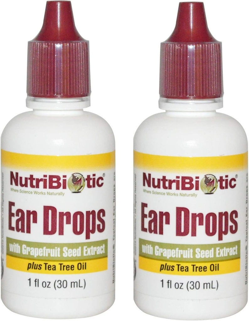 NutriBiotic Ear Drops with Grapefruit Seed Extract and Tea Tree Oil (Pack of 2), 1 Oz Each
