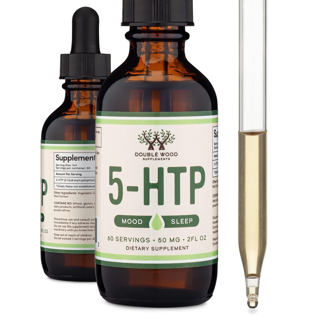 5HTP Υγρές σταγόνες - More Απορροφήσιμες και αποτελεσματικές από 5 κάψουλες HTP (60 Υπηρεσίες των 50mg 99%+ 5-HTP) Σεροτονίνη συμπλήρωμα για Mood, Sleep, και χαλάρωση από Double Wood