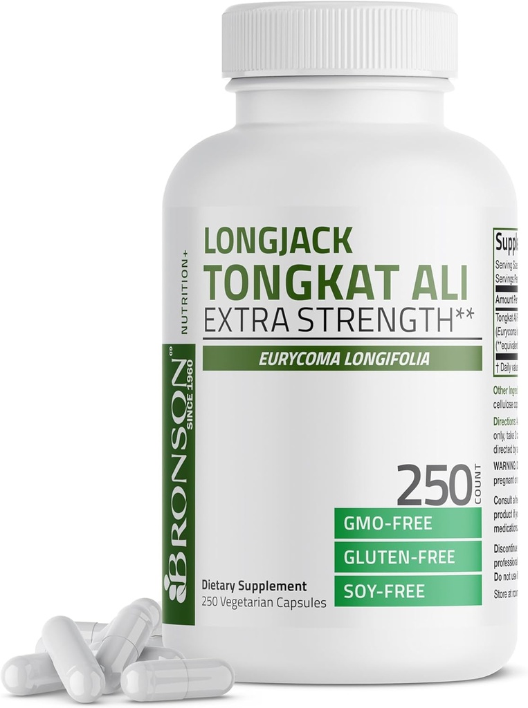 Bronson Longjack Tongkat Ali επιπλέον δύναμη, 250 κάψουλες χορτοφάγων
