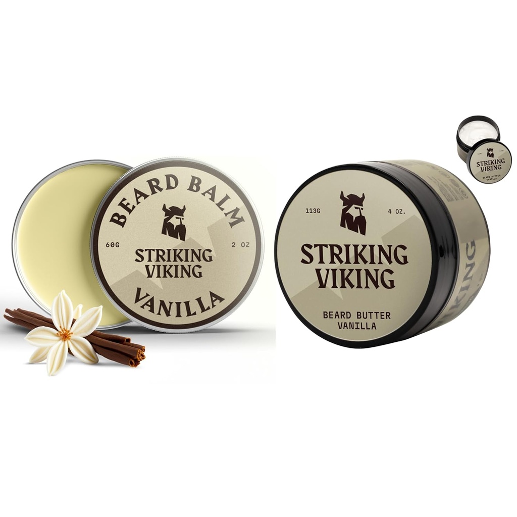 Πακέτο Viking Stricking των 2 Beard Balm (2oz) και Beard Butter (4oz) Vanilla Scent