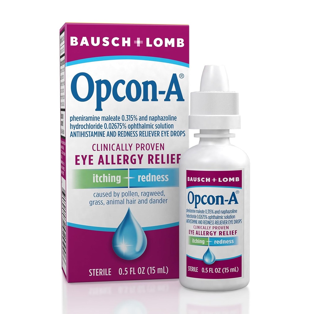Opcon-A Αλλεργία Οφθαλμικές σταγόνες από Bausch + Lomb, για Itch και Redness Relief, Red και Ichy Eyes Αντιισταμινική Οφθαλμική σταγόνα, Κλινική Αποδεδειγμένη Θεραπεία, 0.5 Fl Oz