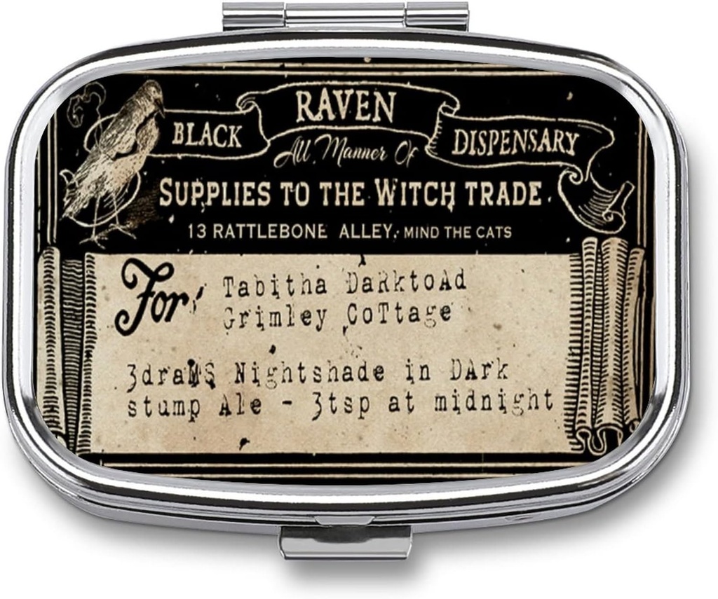 Metal 2 Compartment Pill Organizer Travel Friendly Portable Compact Pill Box Cute Pill Case to Hold Vitamins/Fish Oil/Supplements/Meds/Tablet for Purse/Pocket (Vintage Label)