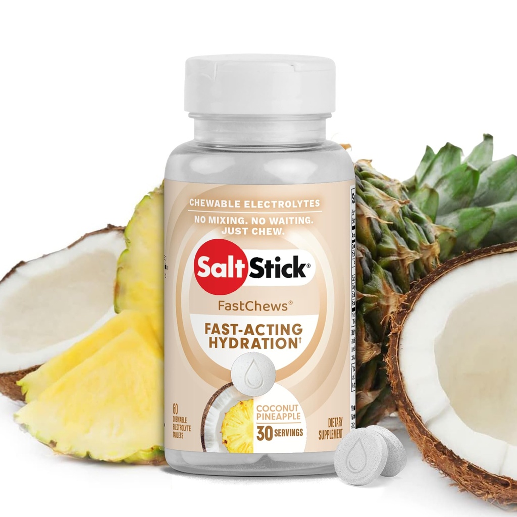ΑλάτιStick Electrolyte FastChews - 60 Coconut Pineapple Chewable Electrolytes - Αλάτι Tablets για τρέξιμο και ενυδάτωση, Ηλεκτρολύτες Chews - 60 Count