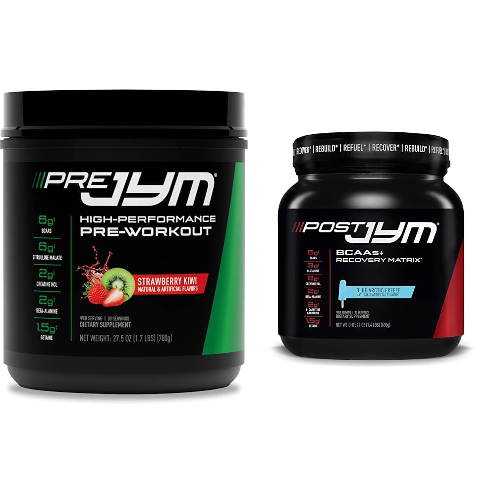 JYM Supplement Science PRE JYM 30 Υπηρεσίες - Φράουλα Kiwi & Post-Education με BCAA's, Γλουταμίνη, Creatine HCL, Beta-Alanine και More, Blue Arctic Freeze, 30 Υπηρεσίες, 22 Oz