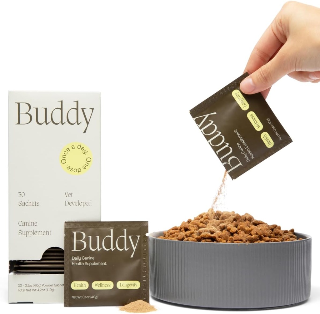 Buddy 10-σε-1 Daily Dog Multivitamin Supplement (Meal Topper) - 23 Active Ingredients w/No Filler - 10 Βασικά Οφέλη - Hip & Joint, Skin & Coat, Digetion