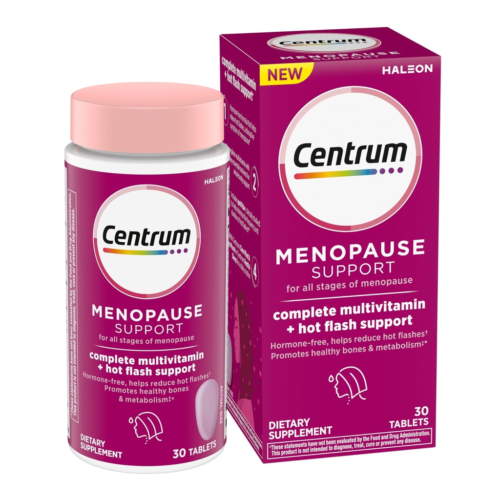 Centrum Complete Multivitamin Supplement + Hot Flash Υποστήριξη για την εμμηνόπαυση Ταμπλέτες Υποστήριξης, με Κλινική Σπουδές GeniVida, 30 Count