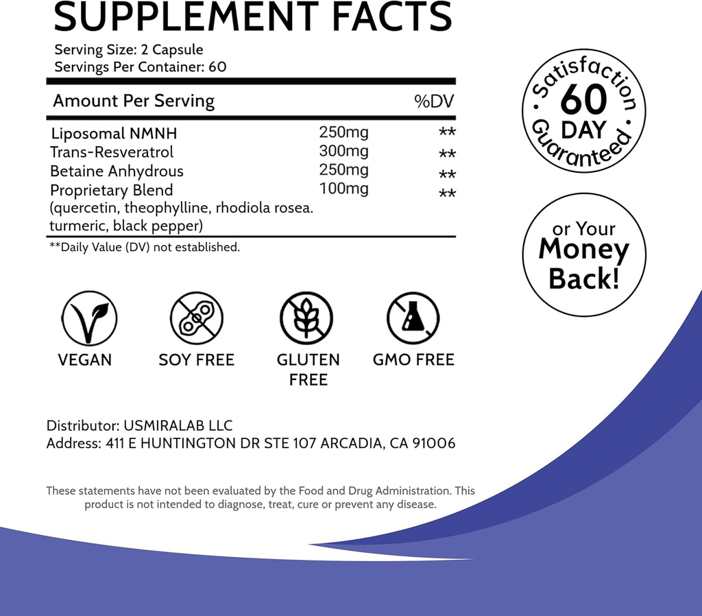 Liposomal NMNH συμπλήρωμα για την ενέργεια των γυναικών: NMN Εναλλακτική + Trans-Resveratrol + TMG 