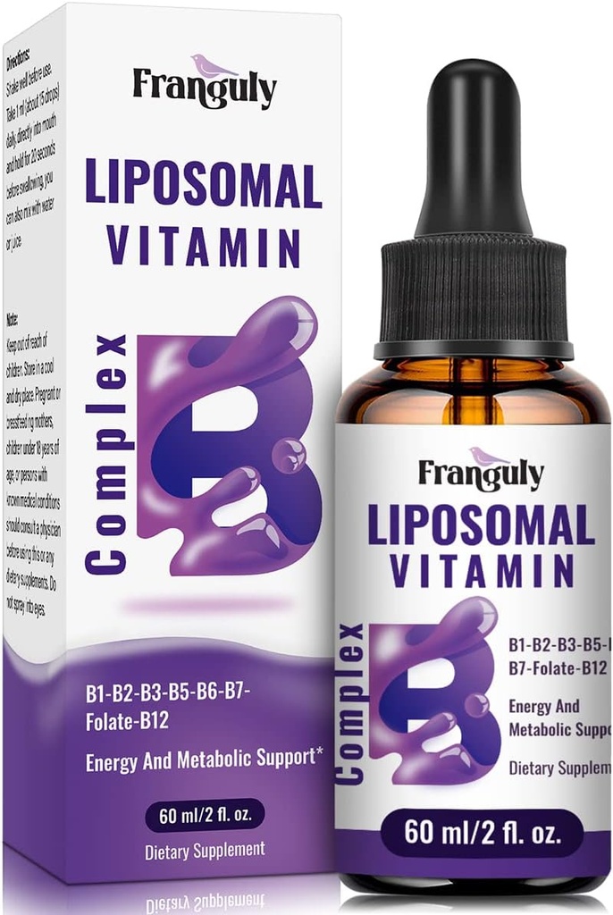 Liposomal Vitamin B Complex Liquid Sublingual B Complex Vitamins Supplement for Women Men Βελτιωμένη Απορρόφηση Μεθυλιωμένη B12, B1, B2, B3, B5, B6,Folate,Biotin for Energy and Immune Support-2.0 oz