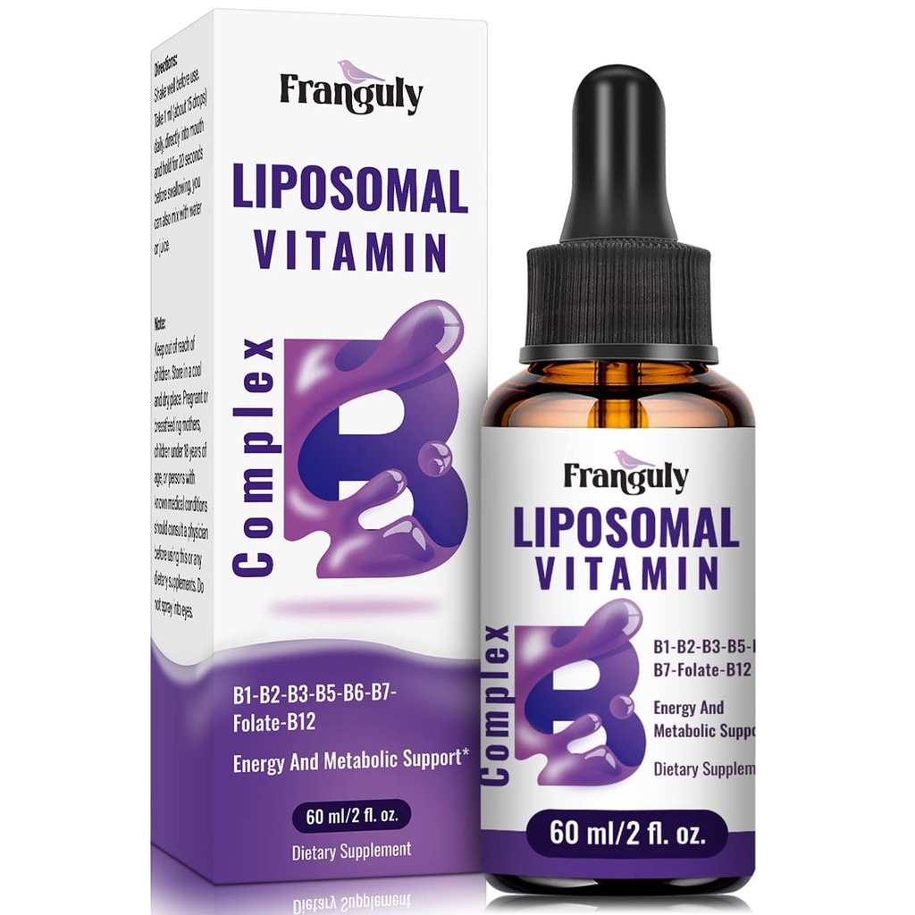 Liposomal Vitamin B Complex Liquid Sublingual B Complex Vitamins Supplement for Women Men Βελτιωμένη Απορρόφηση Μεθυλιωμένη B12, B1, B2, B3, B5, B6,Folate,Biotin for Energy and Immune Support-2.0 oz