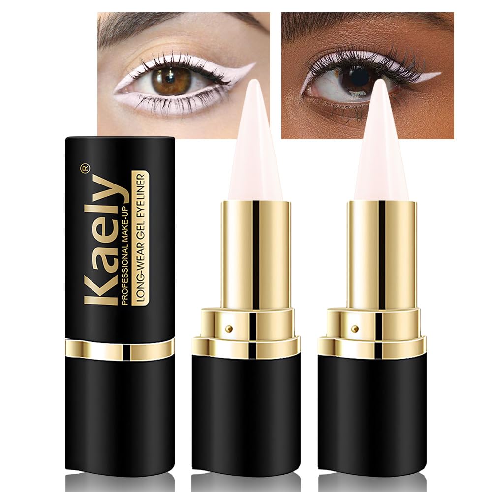 Kaely 2Pcs Quartz Βασίλισσα Λευκό Gel μολύβι Eyeliner, φυσική κρέμα ματιών Liner Αδιάβροχη αποτύπωση, Matte Waterline Eyeliner Eyeshadow Stick, Φωτεινό μακιγιάζ ματιών, Vegan & Σκληρό δωρεάν