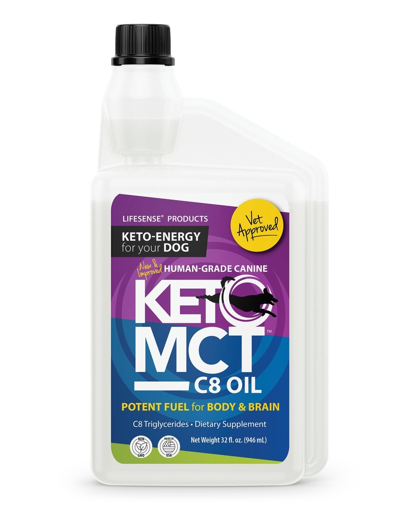 ΒΙΟΜΗΧΑΝΙΑ C8 MCT Λάδι για σκύλους, Keto-Friendly, που προέρχονται από λάδι καρύδας, ανθρώπινη βαθμολογία, 32 oz, Made in USA by PhD Nutrition, Dog Optimal Fuel for The Brain and Body