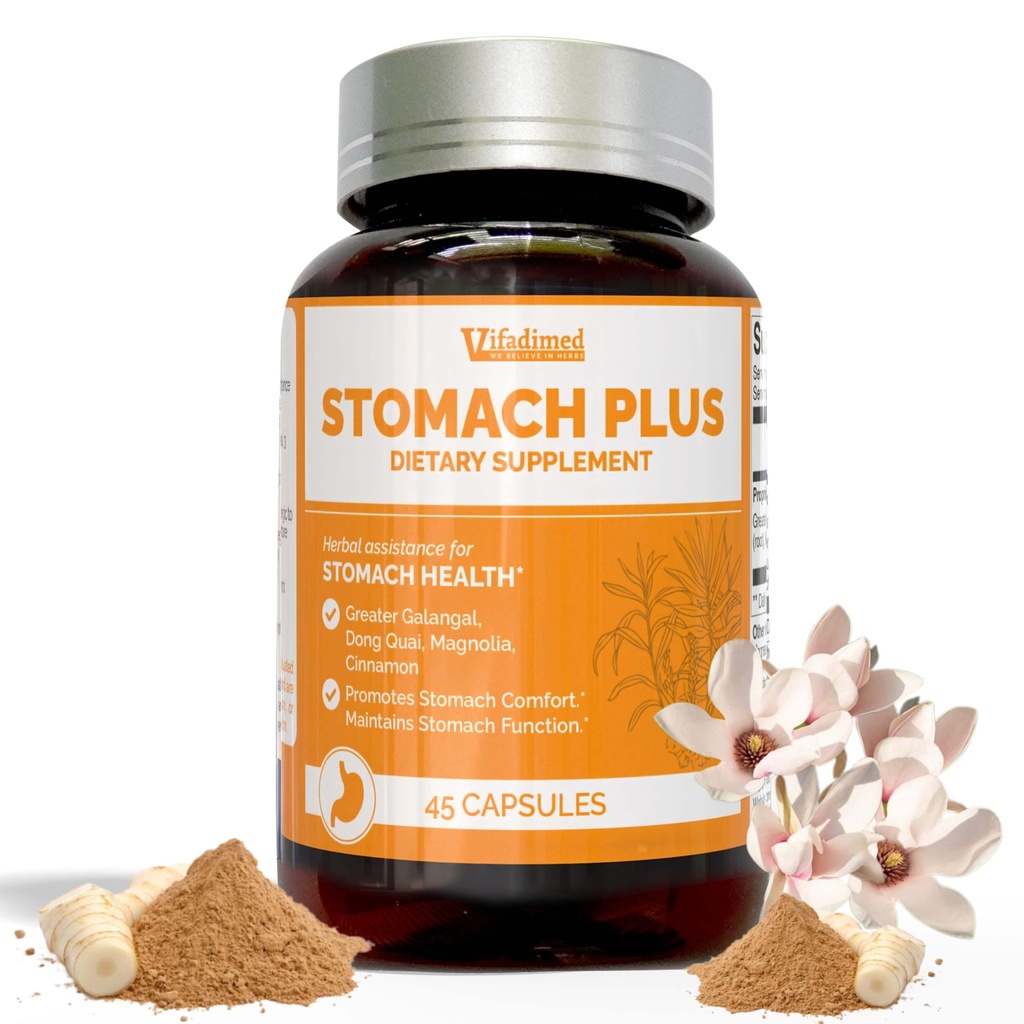 Stomach Plus,Gastric Lining Integrity, Ulcer & Gastritis Support,Gastric Upset, Motility Support, with Galangal, Dong Quai, Cinnamon & Magnolia - 45 Capsules
