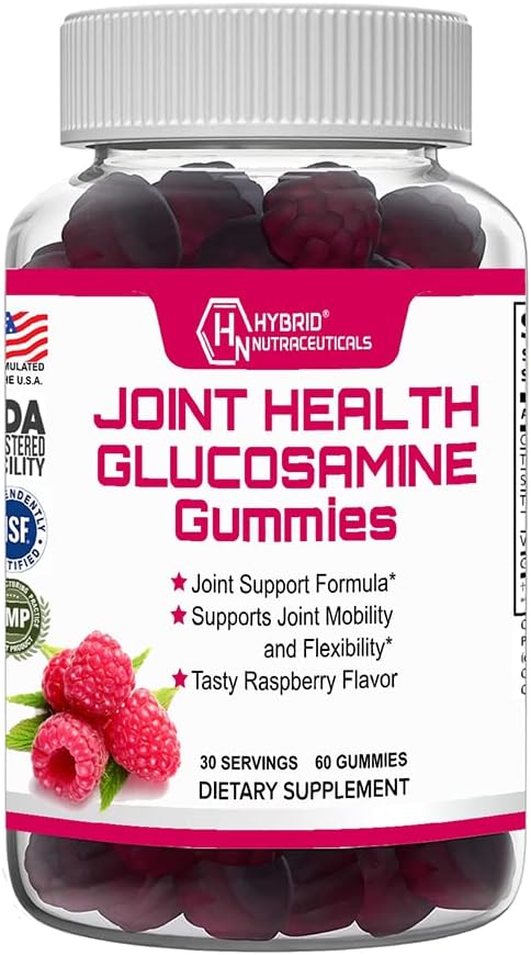 Hybrid Nutraceuticals Joint Health Supplement - Glucosamine Gummies with Vitamin E - Υποστήριξη Κοινή Κινητικότητα & Ευελιξία Συμπλήρωμα Υποστήριξης, Βατόμουρο Γεύση - 60 Gummies