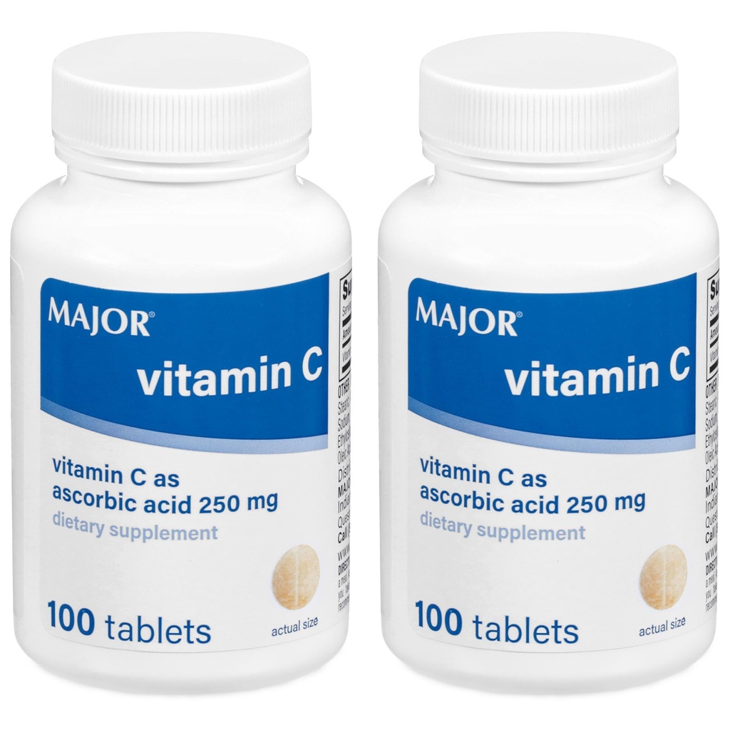 MAJOR Vitamin C 250 Mg - Dietary Supplement - 100 Tablets (2 Pack)