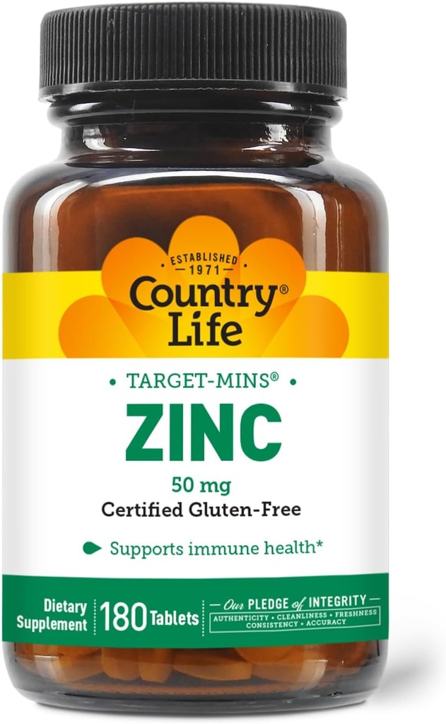 Country Life Target- Mins Ψευδάργυρος 50 mg 180 δισκία - Συμπληρώματα ψευδαργύρου για την Ανοσολογική Υγεία - Ψευδάργυρος 50mg - Υποστήριξη ψευδαργύρου