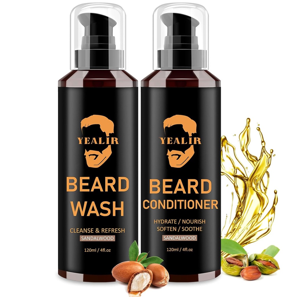 Γυμνό Wash & Conditioner για άνδρες - Μαλακό & Hydrate με Argan & Jojoba Oil - Ελέγχει Dandruff & Iching για ένα φρέσκο, απαλό & Tangle-Free Beard - 2-πακέτο (4oz το καθένα)