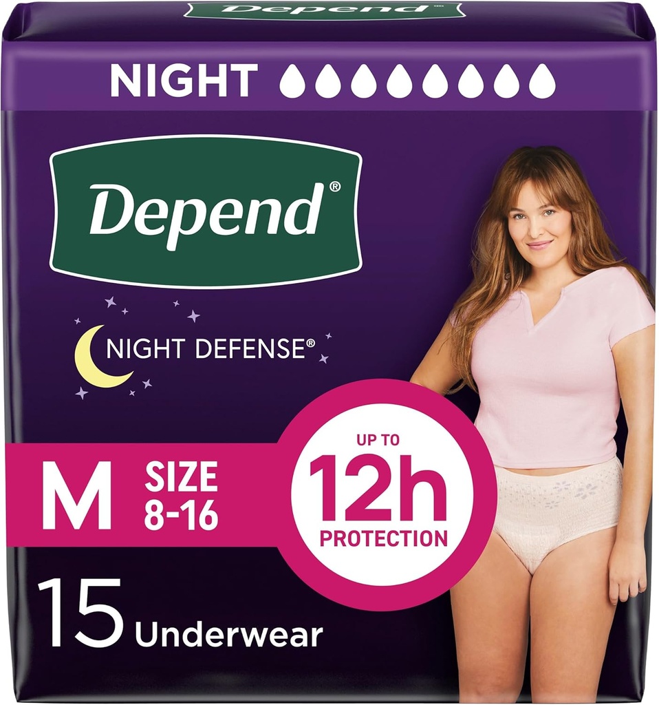 Εξάρτηση night defense Adult Diapers, Ακράτεια & Επιλόχεια Bladder Διαρροή Εσώρουχα για τις γυναίκες, Διανυκτέρευση, Medium, Blush, 15 Count, Συσκευασία Μαΐου Vary