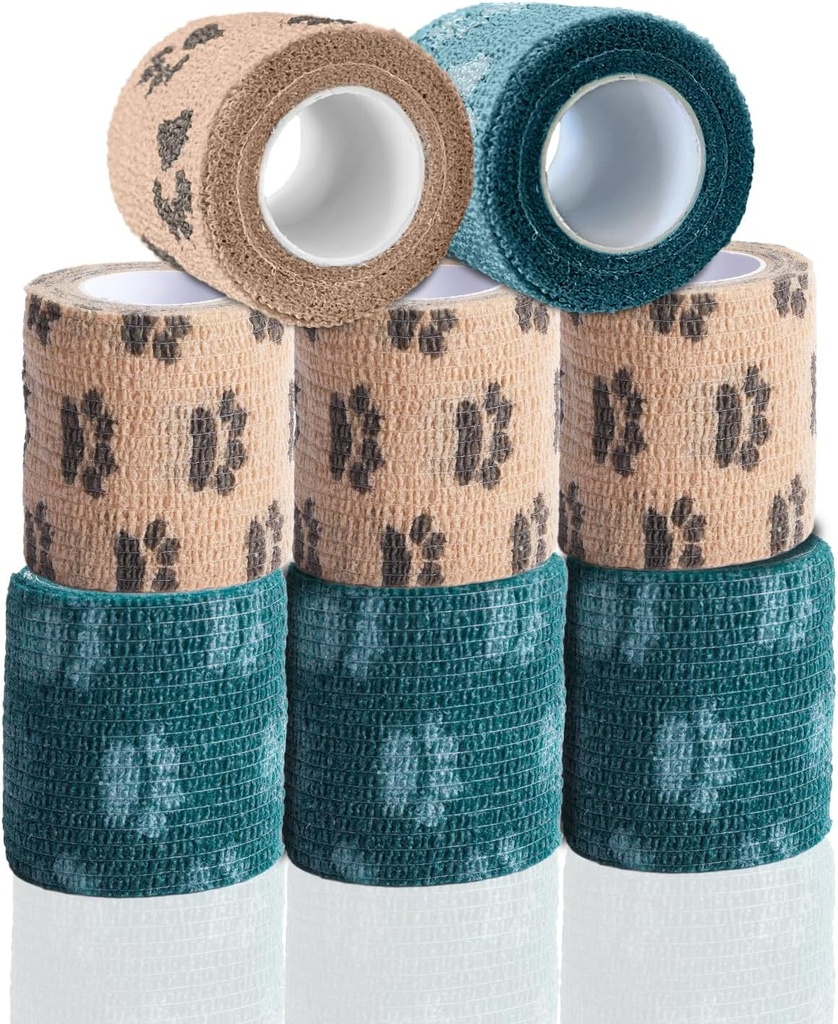 Self Adhesive Bandage Wrap - Vet Wrap for Dogs No Chew - Medical Cohesive Bandage Wrap for Wound Care, Paw Care, First Aid, Vet Tape for Pet Birds Cat Horses (2 Inch, 8 Rolls, 8 Colors)
