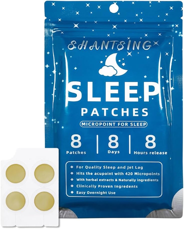 Sleep Patches for Adults, Jat Lag Sleep Aid Support Patches with 420 Hyaluronic Acid Micropoints, Apply on Yintang, Anmian Acupoint, Continuously Use Four Weeks, Natural Herbal Ingredients, 8 Count