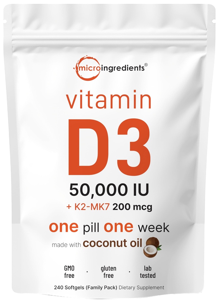 Micro Συστατικά Βιταμίνη D3 50.000 IU + K2 MK-7 200 mcg, 240 Softgels 