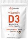 Micro Ingredients Vitamin D3 50,000 IU + K2 MK-7 200 mcg, 240 Softgels | Virgin Coconut Oil | 2-in-1 Bone, Immune & Heart Support | Easy to Swallow, Non-GMO
