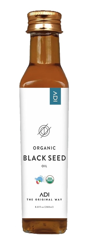 ADI Natural Black Seed Oil 8.8 oz, 100% Pure Unrefined Cold Pressed Liquid Oil, Glass Bottle, USDA Certified, Nigella Sativa, Rich in Omega 3-6-9