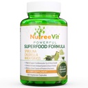NutreeVit Pure 100% Βιολογική Spirulina + Chlorella + Wheatgrass - Ενεργειακός ενισχυτής, Ανοσοποιητική υποστήριξη, Ισχυρό Αντιοξειδωτικό Superfood - Κάψουλες Veggie 500mg