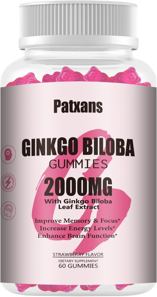 1 συσκευασία 2000mg Ginkgo Biloba Gummies - Ginkgo Biloba συμπληρώματα για την υποστήριξη της υγείας του εγκεφάλου, βελτίωση της διάθεσης και εστίασης, ενέργεια, ενήλικας, γεύση φράουλας, 60 κόμης