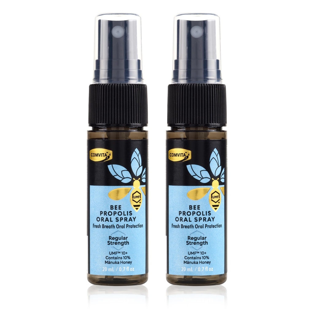Comvita Bee Propolis Throat Spray - Φυσική Ανοσοποιητική Υποστήριξη, Καταπραϋντικό άρωμα μέντας με Νέα Ζηλανδία UMF 10+ Μανούκα Μέλι, Αντιοξειδωτικό, Συμπλήρωμα διατροφής - 0.7 fl oz, Συσκευασία των 2