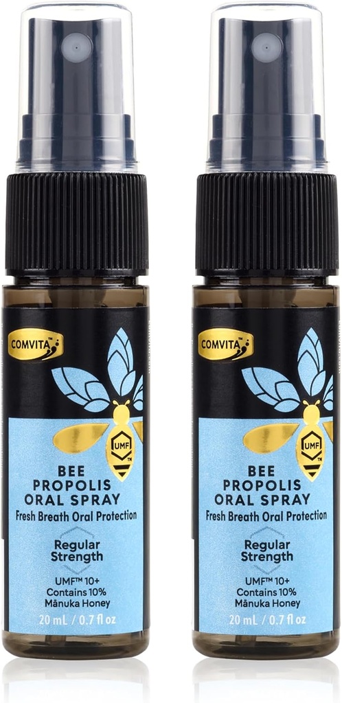 Comvita Bee Propolis Throat Spray - Φυσική Ανοσοποιητική Υποστήριξη, Καταπραϋντικό άρωμα μέντας με Νέα Ζηλανδία UMF 10+ Μανούκα Μέλι, Αντιοξειδωτικό, Συμπλήρωμα διατροφής - 0.7 fl oz, Συσκευασία των 2