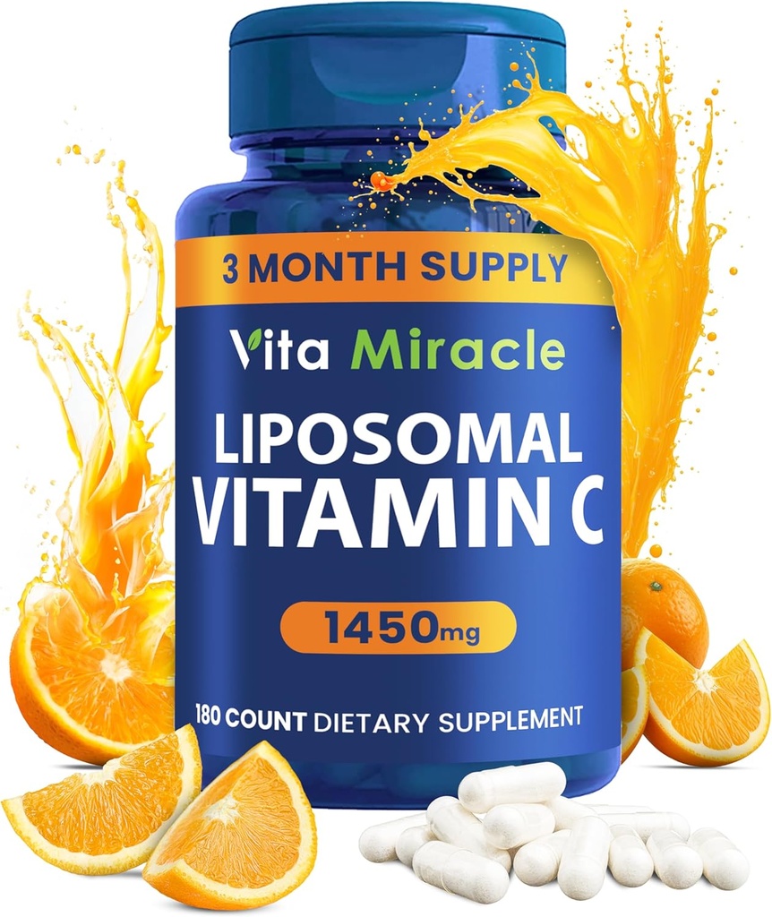 Λιποσωμική Βιταμίνη C 1450mg - 180 Κάψουλες Εξαιρετικά Απορρόφηση Ασκορβικό Οξύ VIT C Υποστηρίζει το ανοσοποιητικό σύστημα Λιποδιαλυτό Αντιοξειδωτικό & Αναμνηστικό Κολλαγόνου Σύγκριση με Βιταμίνη C 1000mg ή 500mg Μη ΓΤΟ Vegan
