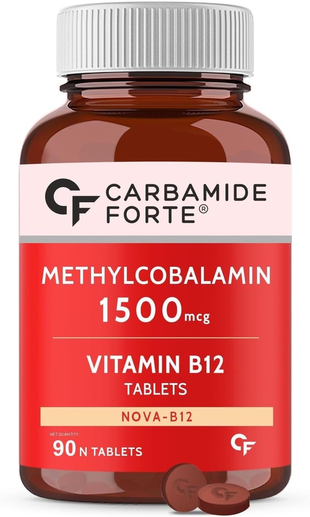 Γενόσημο Carb- Amide Forte Vitamin B12 Δισκία 1500mcg - Ενεργή μορφή της μεθυλοκοβαλαμίνης B12 συμπλήρωμα για άνδρες και γυναίκες- 90 Veg δισκία