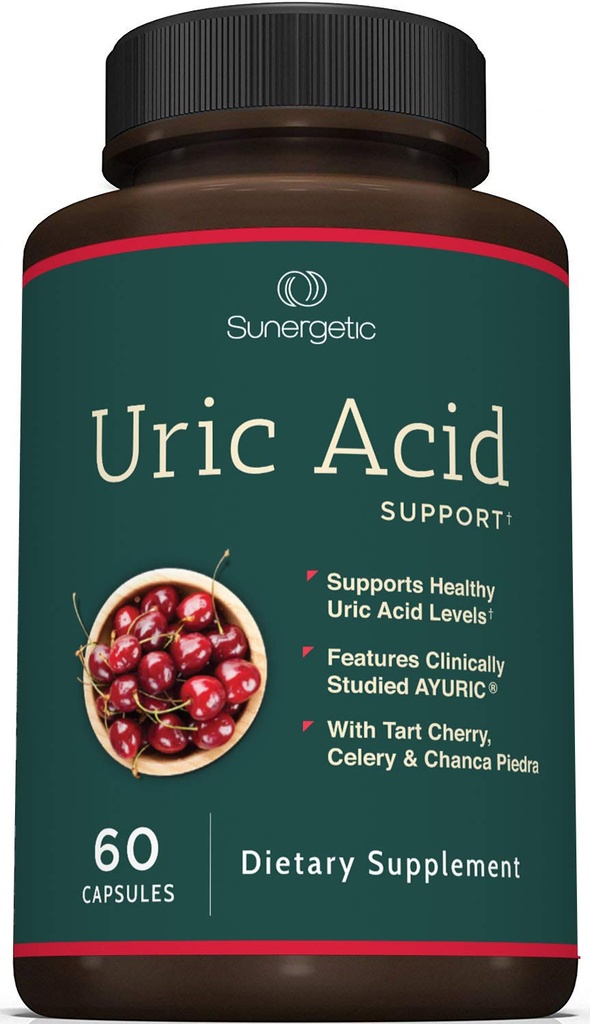 Συμπλήρωμα υποστήριξης ουρικού οξέος sunergetic Premium – Uric Acid Cleanse & Kidney Support – Περιλαμβάνει ταρτάρ Cherry, Chanca Piedra, Celery Extract & Turmeric - 60 κάψουλες