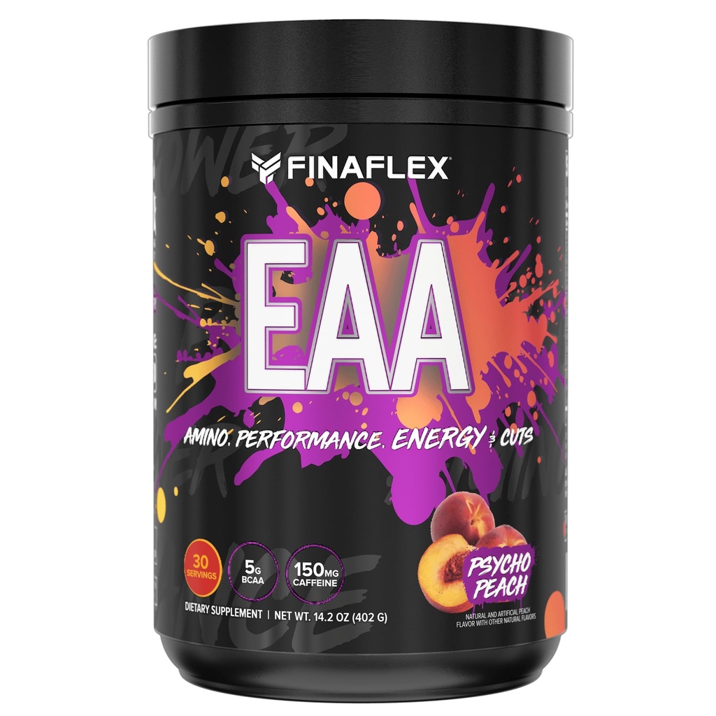 FINAFLEX EAA, Psycho Peach - 14,2 oz - Προάγει την απόδοση, την ενέργεια και τις περικοπές - Με BCAAs, L-Γλουταμίνη, L-αργινίνη, Acetyl-L-καρνιτίνη & καφεΐνη - 30 εξυπηρετήσεις