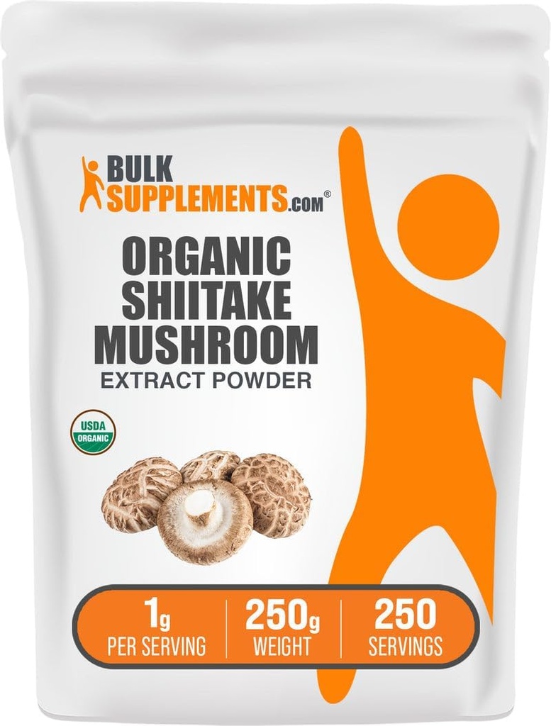 BulkSupplements.com Organic Shiitake Mushroom Extract Powder - Organic Shiitake Mushroom Powder Supplement, Immune Support - Vegan & Gluten Free, 1g per Serving, 250g (8.8 oz) (Pack of 1)