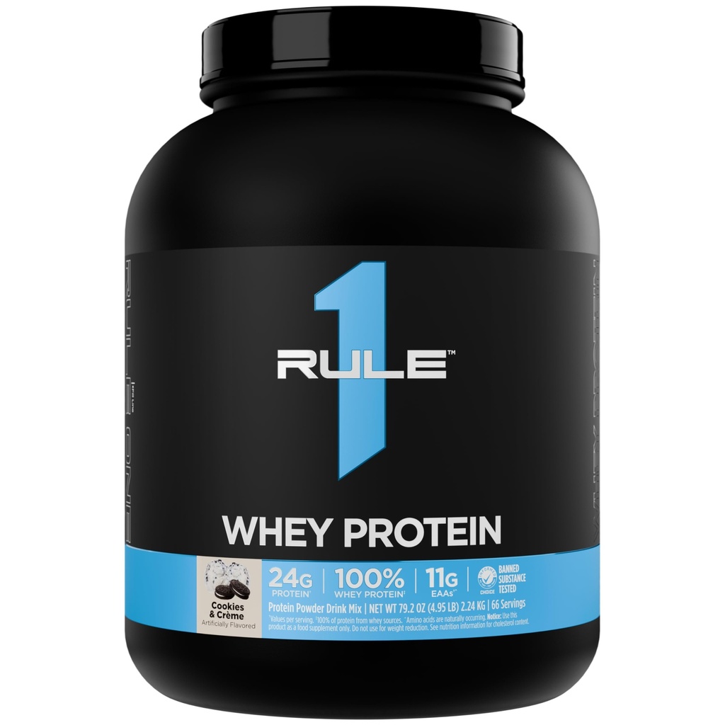 Rule 1 Proteins Whey Protein Powder, Cookies & Crème, 5 Pounds | 24g Fast-Acting Protein from All-Whey Sources with Naturally Occurring EAAs & BCAAs for Workout Recovery or Anytime Use